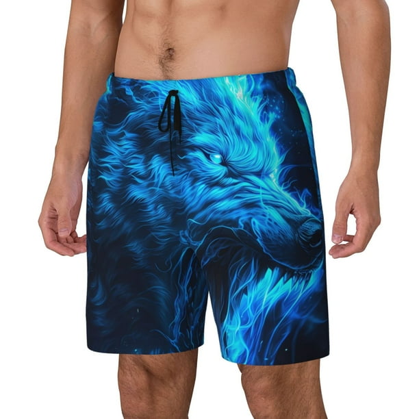 Balery Wolf Bañador para hombre, shorts de playa de secado rápido con entrepierna y forro de compresión-Small