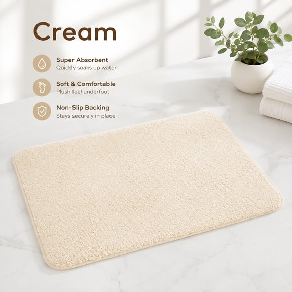 Shaggy Bathroom Rug Mat 32x20, Absorbent Thick Non-Slip Microfiber Bath Mat, Quick Dry, Machine Washable, Soft Plush Floor Mat for Bathtub and Shower Cream