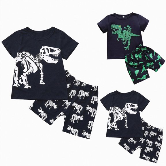 WUANDIXFA Toddler Boys Pajamas 2T 3T 4T 5T 6T 7T 8T Kids Dinosaur Summer PJS Boy Jammies Short Sets,White,3-4 Years