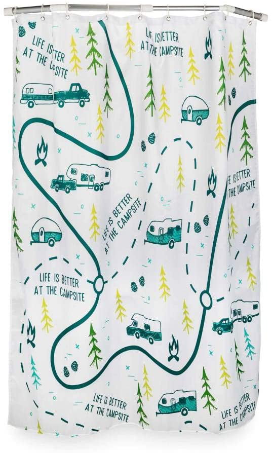 Map Design Includes 12 Plastic Rings Camco 53245 Life is Better at The Campsite RV-Sized Shower Curtain Sized to Fit Most RV Showers 