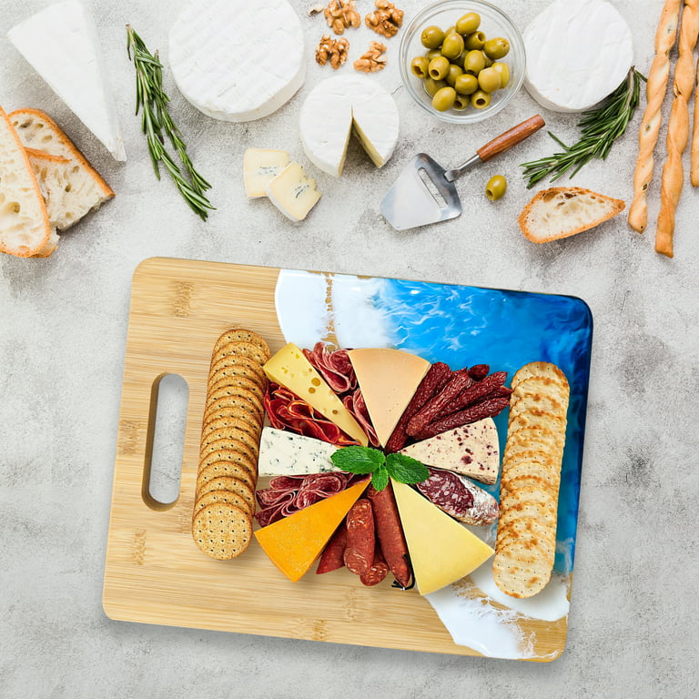 Bamboo Ocean Epoxy Resin Cutting Board – 11x8.5x0.5in Charcuterie Board w/Handle, Home & Commercial Use – Eco-Friendly Multiple Bamboo Wood Cheese