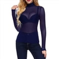 thumbnail image 3 of Camiseta de Larga Ajustada con Cuello Alto y Elástica Ultrafina para Mujer. Tops Transparentes. Azul Oscuro XL, 3 of 7