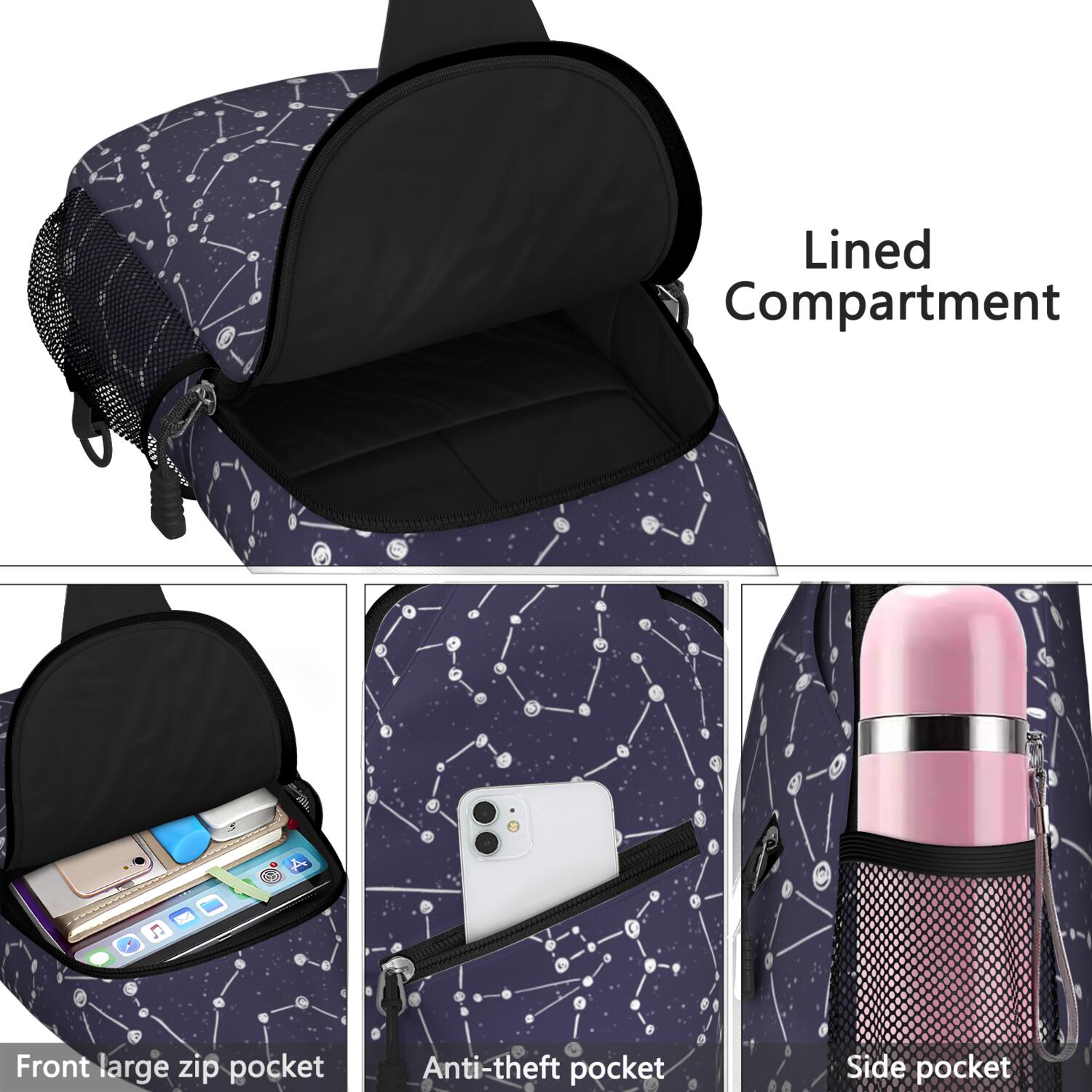 Space Galaxy Sling Bag for Men & Women - Anti-Theft Crossbody Chest Bag with Spacious Pockets - Durable & Comfortable for Hiking, Biking, Travel