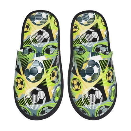 

Honeii Football Doodle print Slippers Memory Foam House Bedroom Slippers for Women and Men Fuzzy Plush Comfy Faux Fur Lined Slide Shoes-Large