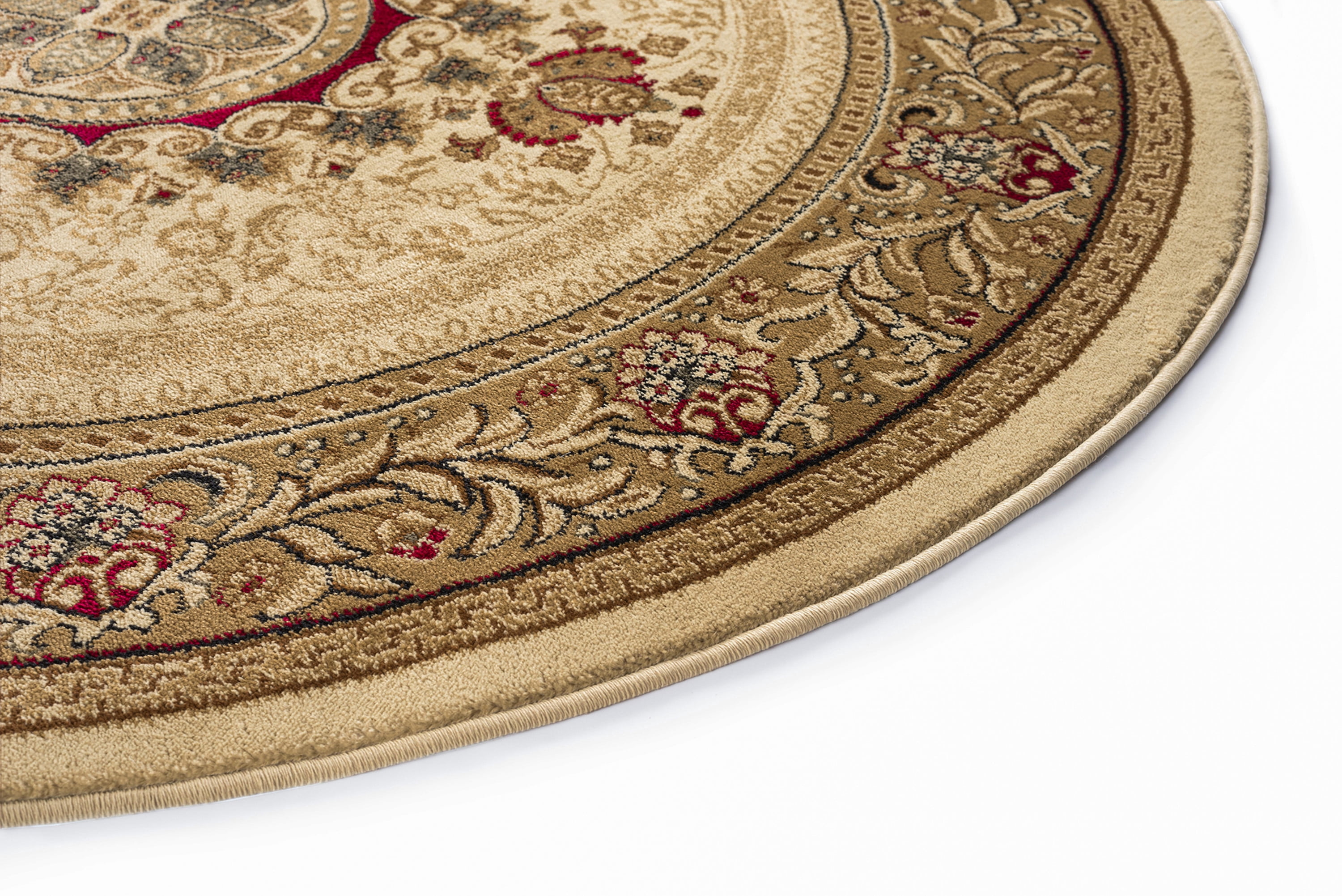Sensation Traditional 8' Round Ivory and Scarlet Polypropylene Indoor Area Rug