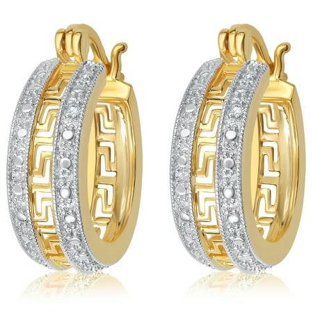 - Gorgeous 0.02 Cttw Natural Diamond Accent Greek Key Hoop Earrings In 14K Yellow Gold Plated