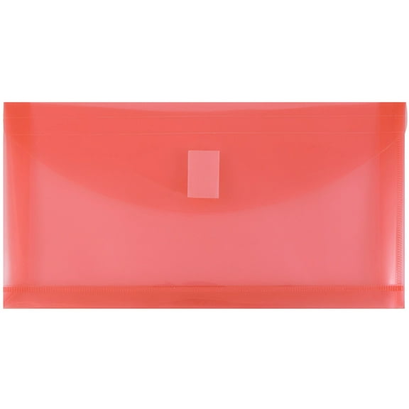 JAM Paper Plastic Hook & Loop Envelopes, 5.25 x 10, Red 1in Expansion, 12 per Pack