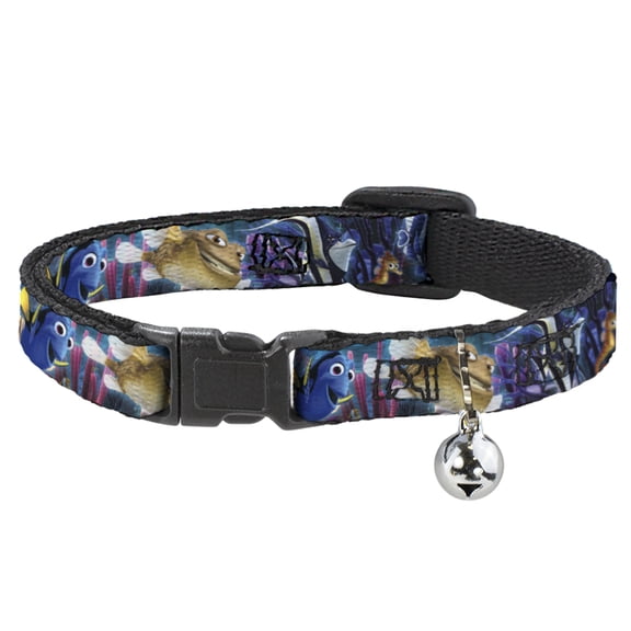 Disney Breakaway Cat Collar With Bell, Plastic Clip, Easy Adjustable, Nemo Friends Group, 8.5 to 12 Inches 0.5 Inch Wide