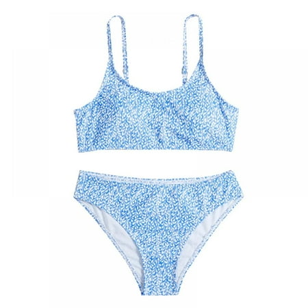 

Kids Girls Crop Top+Bikini Hawaiian Swimwear Children Cross Back Padded Bathing Suits 2 Pcs Floral Swimsuits 8-12 Years