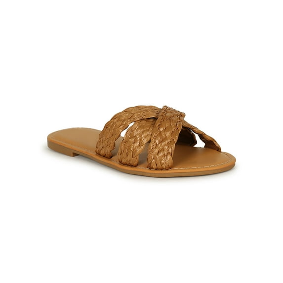Bamboo Woven Straw Open Toe Slide Sandal 20197
