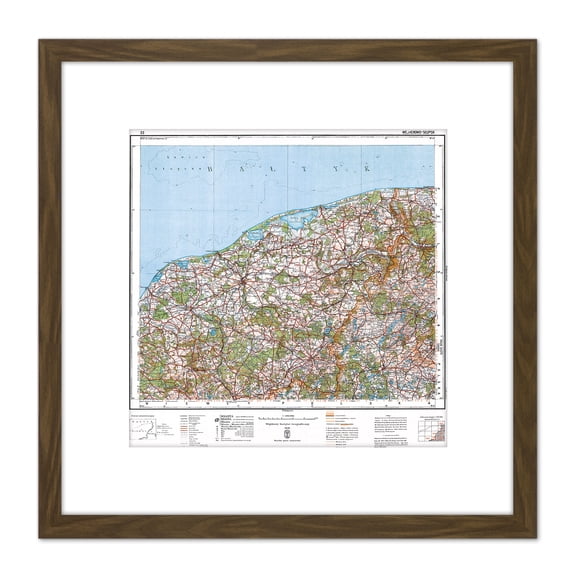 Map 1933 Polish Military Wejherowo Slupsk Area Poland 8X8 Inch Square Wooden Framed Wall Art Print Picture with Mount