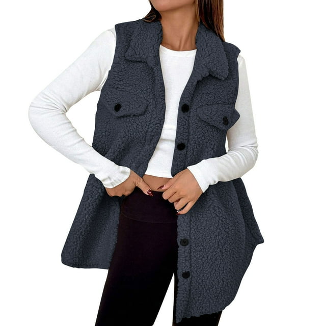Hauts Décontractés pour Femmes, Débardeur/cardigan en Molleton à Boutons et Col Rabattu, Coupe Régulière, Couleur Unie, Ample