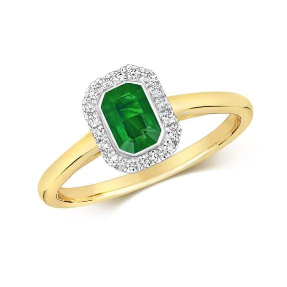 Contemporary 9k Gold Women Cluster Diamond Solitaire Ring Brilliant Cut 0.11 Carat HI - I1 with Emerald