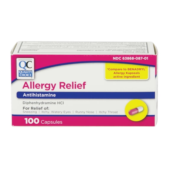 Quality Choice Allergy Relief Antihistamine Diphenhydramine HCl 25 mg Capsules 100 Count