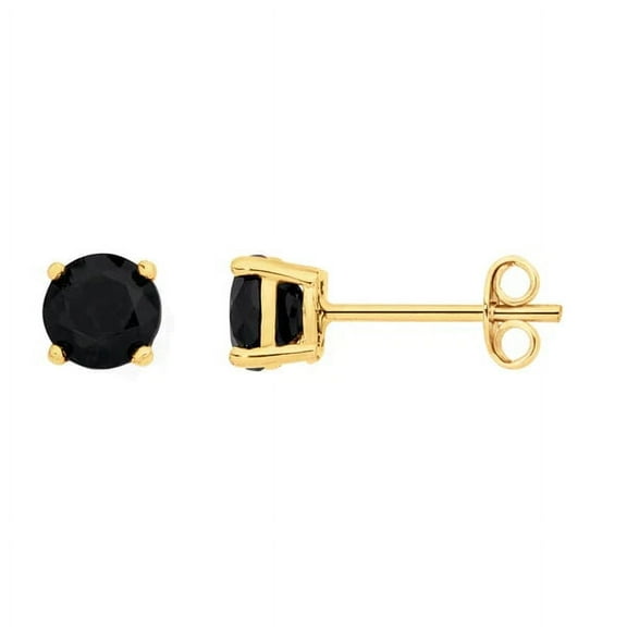 Bonjour Jewelers 14k Yellow Gold Created Black Diamond Round Stud Earrings 4mm Plated