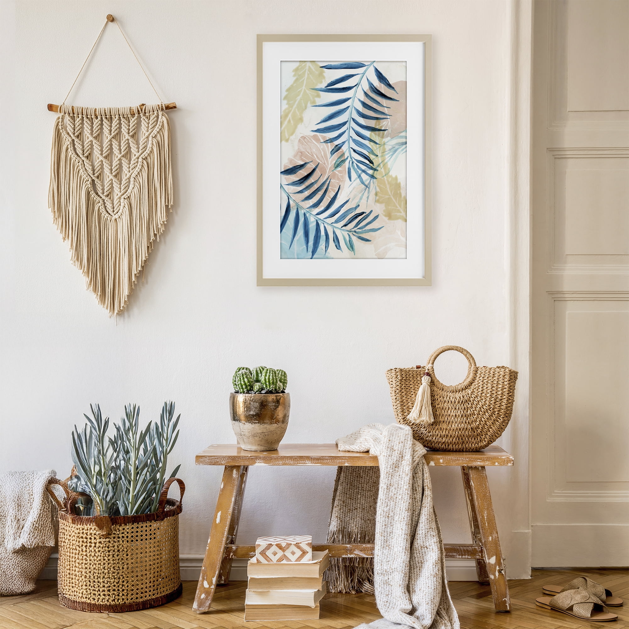 Stupell Industries Palm Fronds in Pastel Haze Birch Framed Print Under Glass, design by Nan