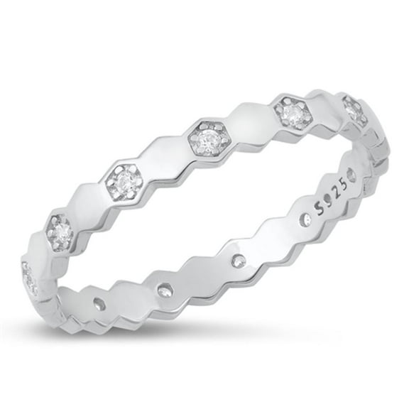 Clear Cubic Zirconia Ring .925 Sterling Silver Stacking Band White Jewelry Female Male Unisex Size 7