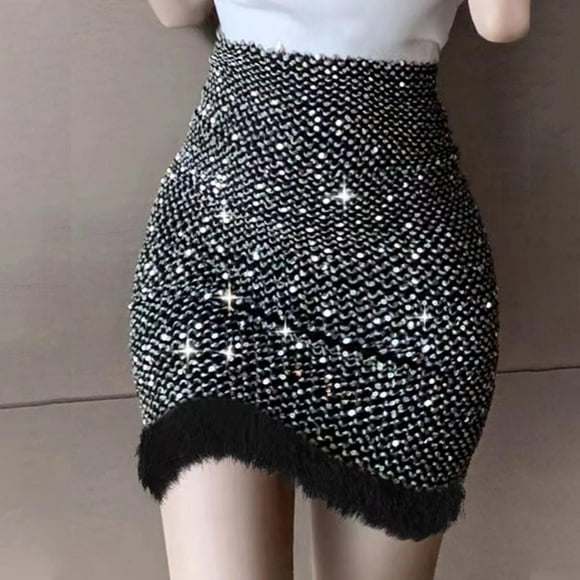 Deals of The Day Clearance Iumwxz Slim Sequin Bodycon Pencil Furry Edges Wrap Skirt Skirts for Women Solid Skirts Elastic Mid Waist Mini Skirt for Ladies Casual Casual Daily Wear