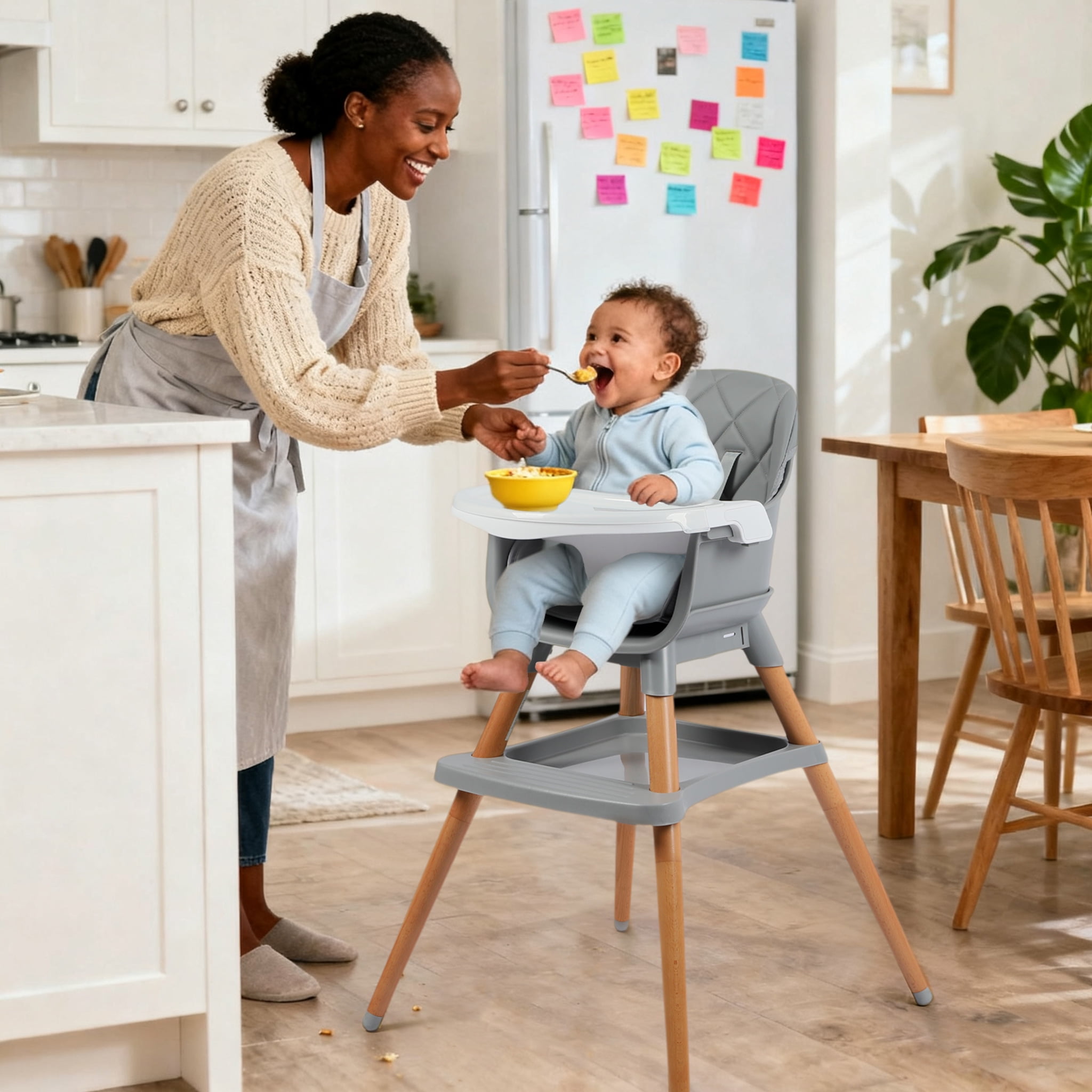 AILEEKISS 7 in 1 Wooden Baby High Chair for Toddler, Infant Feeding Chair with Removable Tray