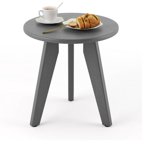 Outdoor Side Table - Small Round Weather-Resistant End Table for Patio, Porch, Deck, Plant Stand, Living Room, Bedroom - Gray