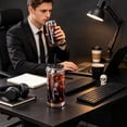 thumbnail image 5 of 20 oz Halloween Dancing Skeleton Glass Tumbler, Can‑Shaped Iced Coffee Glass Cup with Lid and Straw, Spooky Skeleton Print Drinking Glass for Halloween Party, Home Office Cold Drinks, 5 of 6