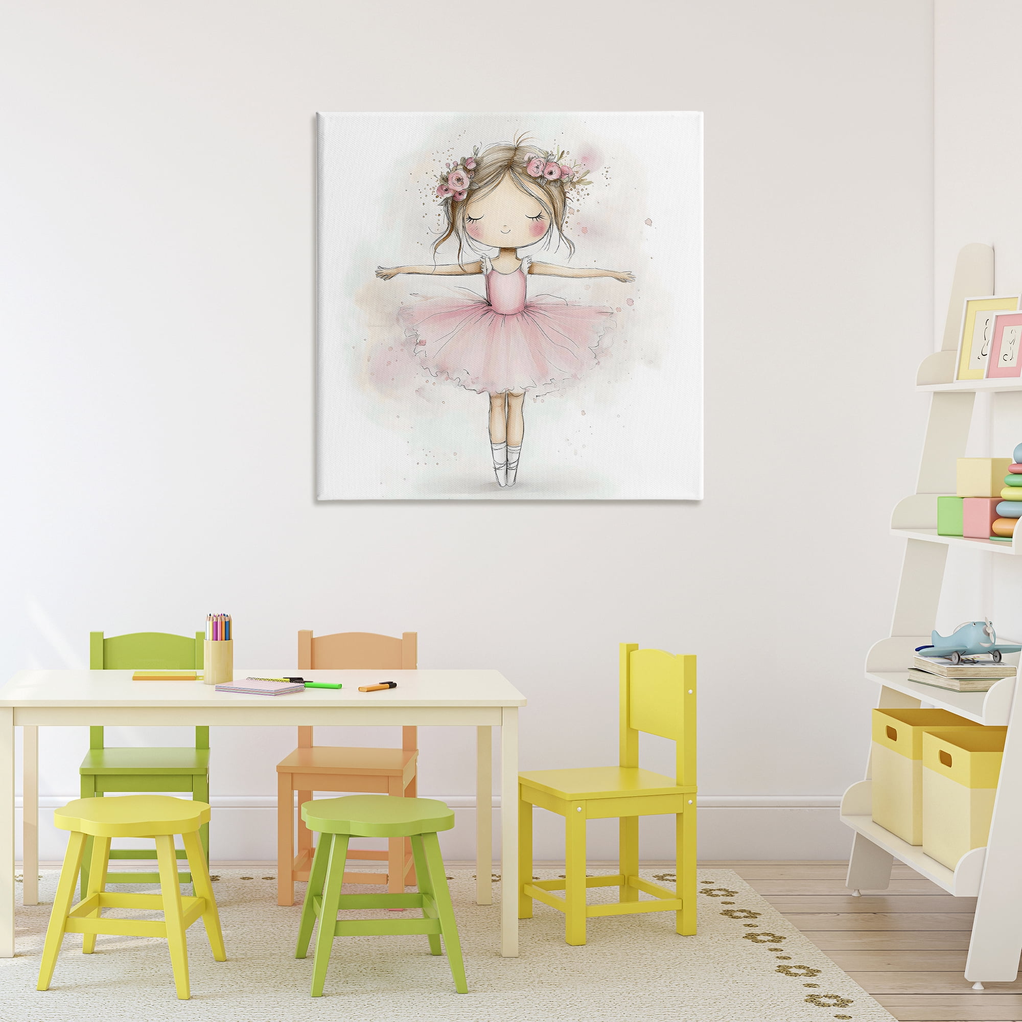 Stupell Industries Flower Ballerina in Pink Tutu Canvas Wall Art, design by Creative Studio