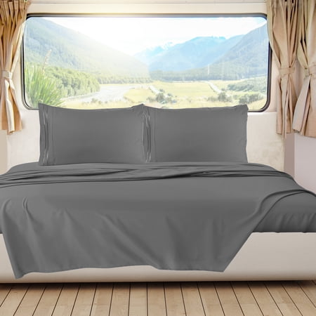 Clara Clark, RV/Short Size, Bed Sheets Set, Luxury Bedding Sheets Set, 4-Piece Bed Set, Deep Pockets Fitted Sheet 100% Soft Microfiber, Hypoallergenic Cool & Breathable, Charcoal Gray