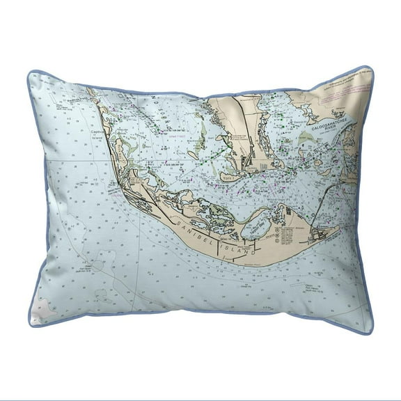 Betsy Drake Interiors Sanibell Island, FL Nautical Map Small Corded Indoor/Outdoor Pillow 11x14