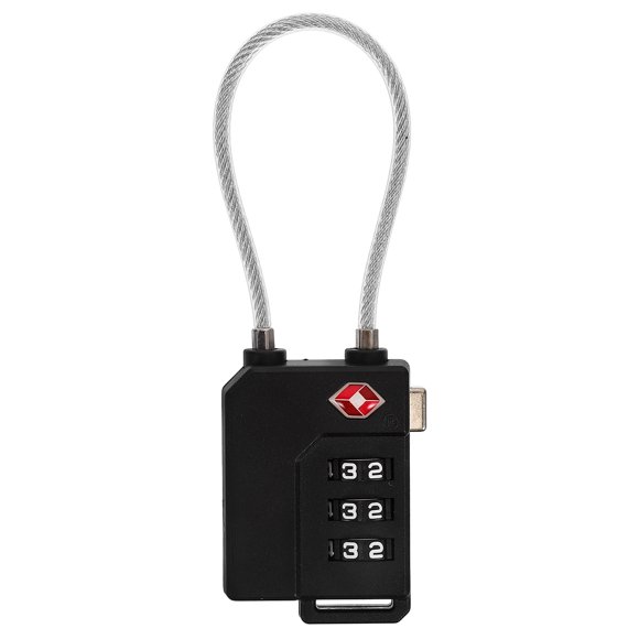 Cable de seguridad aprobado por la TSA Candados para equipaje Candados de combinación de contraseña de 3 dígitos (Negro)