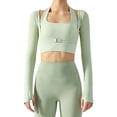 thumbnail image 4 of Women's Stretch Cutout Yoga Sports Jacket Long Sleeve Crop Top T Shirts with Thumb Holes, 4 of 8