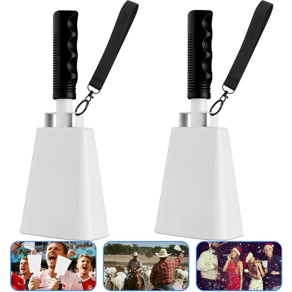 Cyrico Cowbells for Sporting Events, 2 Pack 10 Inch Large Hand Percussion Bells with Wrist Strap, Loud Noise Makers for Football Games, School Activities, and Musical Performances