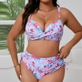 thumbnail image 2 of Wyobmus Womens Plus Size High Waist Bikini Sets Ditsy Floral Print Two Piece Swimsuit Adjustable Spaghetti Straps Bathing Suit With Drawstring Side Bottoms D-Pink, 2 of 7