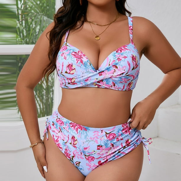 Trajes de baño Amzcrzy Tankini para mujer, trajes de baño, moda para mujer, talla grande, cordón, estampado floral, bikini fresco, traje de baño dividido, traje de baño rosa, 5XL