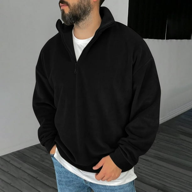 Blusa y camisa de manga larga con cuello alto para hombre, informal, a la moda, lisa, con cuello alto, sudadera de manga larga, blusa de poliéster para hombre