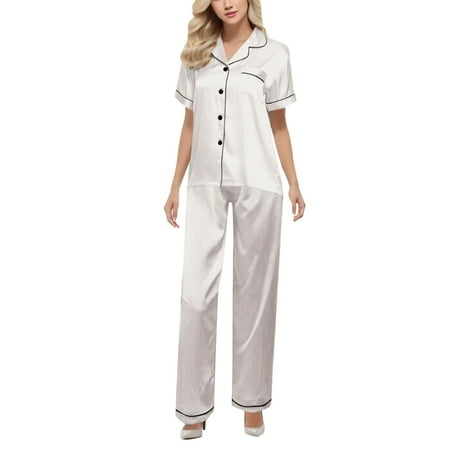 Midwennn Women Top Sexy Set Women Sets Set Nightwear Satin Short Underwear Nightgown Sexy Women s Lingerie Robe Trousers Silk Loose Sleeved Suit Pajamas Sexy Lingerie Shapewear Bodysuits