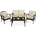 thumbnail image 2 of Topbuy Brun Rotin Osier 4PCS Patio Meubles Ensemble Coussiné Canapé Canapé Table Basse, 2 of 4