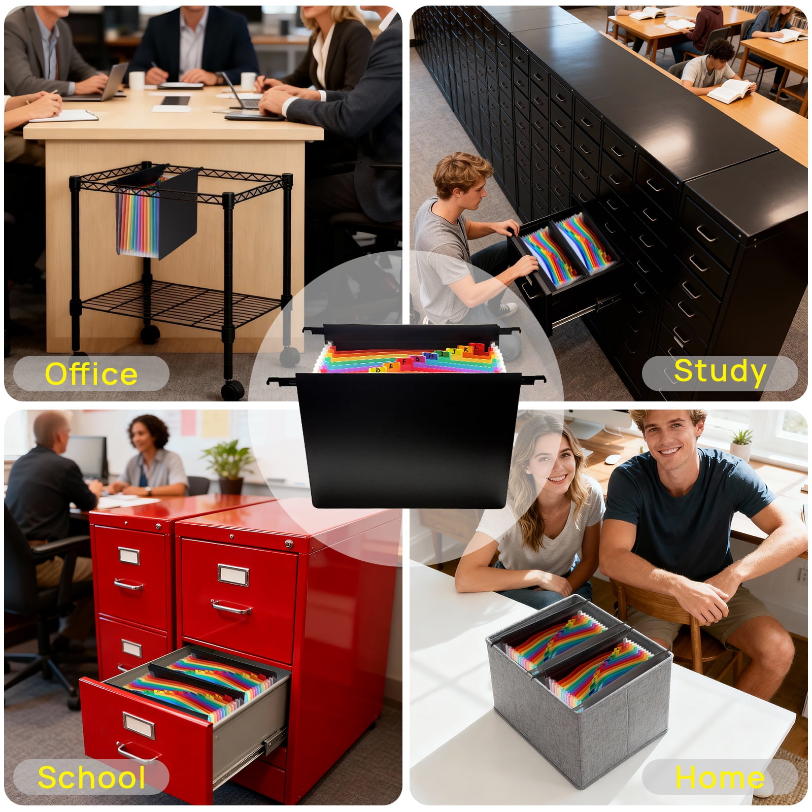 AGCAN Plastic Expanding Hanging File Folders, 13 Innovative 1.35" Accordian Pockets, Heavy Duty Expanding File Organizer, Large Capacity File Cabinet, Plastic Desk Organizer