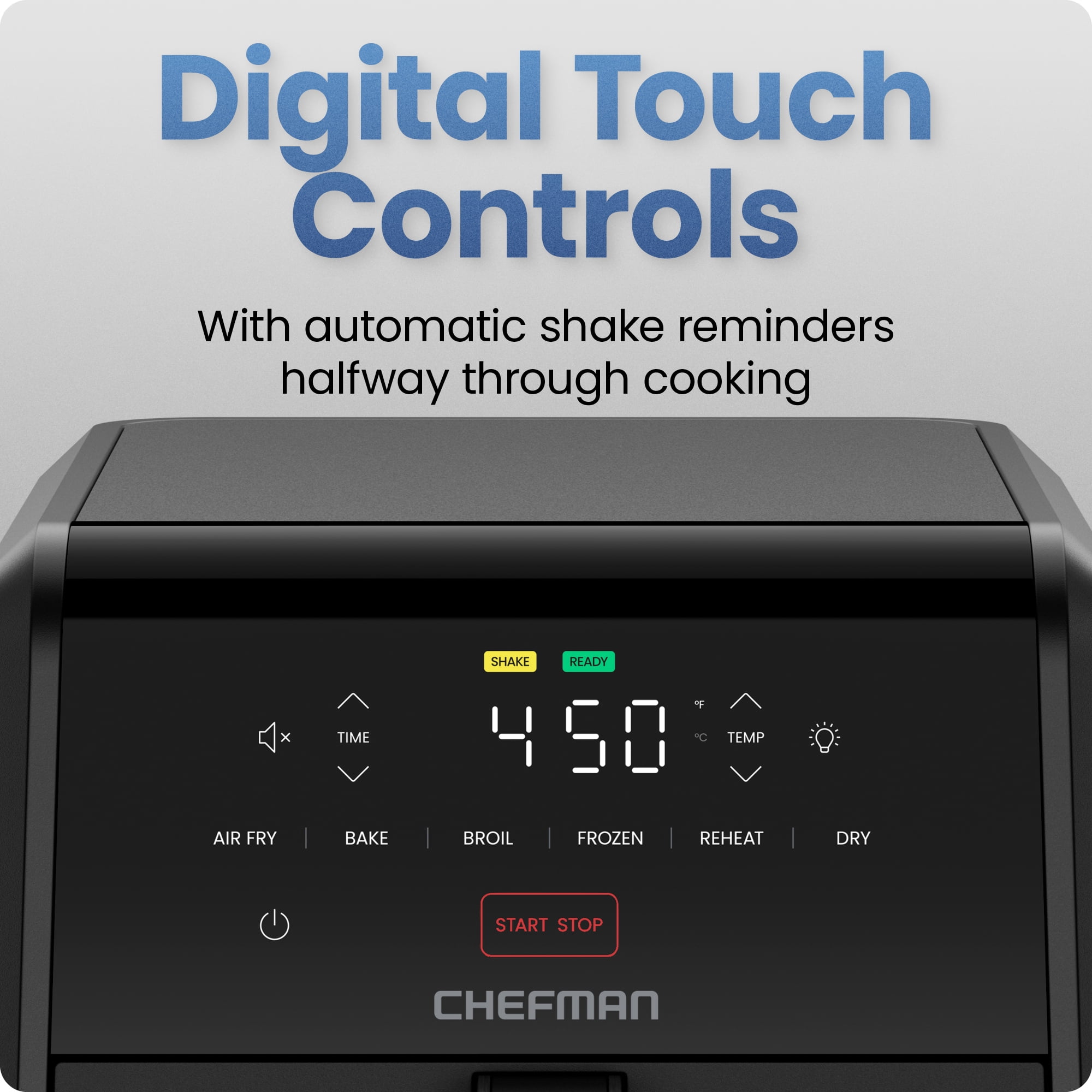 Chefman TurboFry 6-in-1 Air Fryer, Powerful DC Motor Heats to 450°F, 7-Quart Nonstick Basket - Black