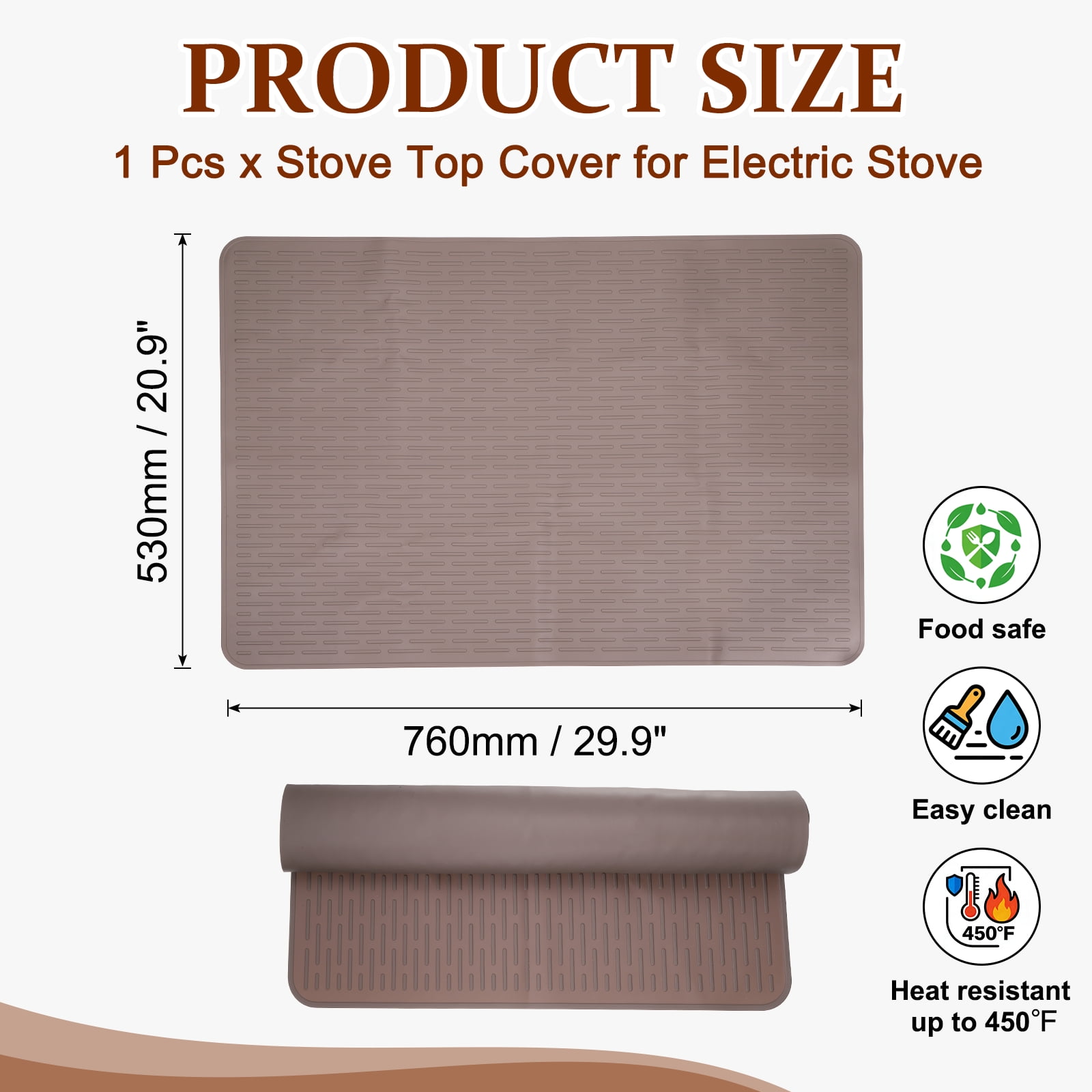 Uxcell 30 x 21 Inch Stove Top Cover for Electric Stove, 1Pcs Silicone Stripe Mat for Glass Top Cover Non-Slip Glass Cooktop Protector for Kitchen Oven Dish Drying Mat, Brown