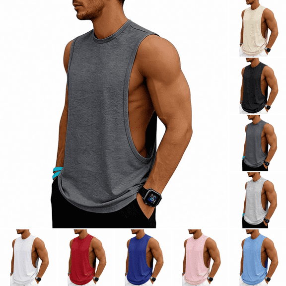 Mens Activewear Tank Tops Sleeveless Crew Neck Athletic Tank Tops Summer Quick Dry Gym Fitness Basketball Training Sports Tshirts Dark Gray 3XL