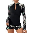thumbnail image 1 of Xishao Traje de Baño de 2 Piezas para Mujer Manga Larga Bañador con Cremallera Estampado Swimwear con Protección Solar para Playa Surf flor blanco y negro G flor blanco y negro G Xishao ropa, 1 of 2