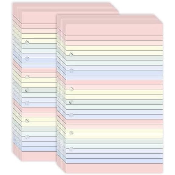 Colored Loose Leaf Paper 5.5" x 8.5" 7-Hole Lined Filler Paper College Ruled Notebook Refill Pad Pastel Colored Lined Refills Hole Punched Notebook Refills for 3 or 7 Ring Binders (100)