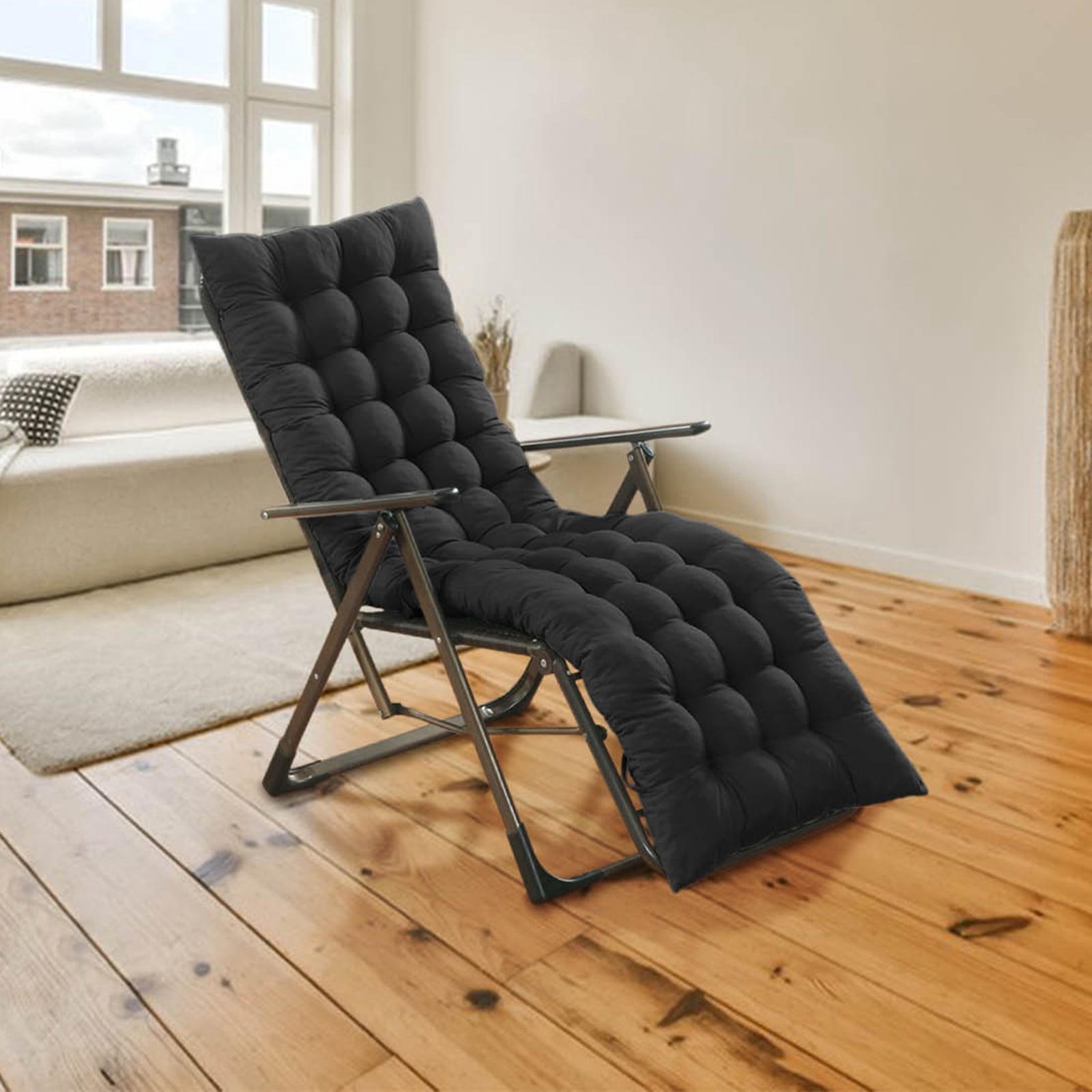 Bxaolu Chaise Lounge Cushions Soft Lounge Chair Cushion Gravity Chair Cushion Sofa Lawn Furniture Cushion Pad with 6 Tie for Outdoor Indoor Patio Home, 62.5 x 19 Inch, Black