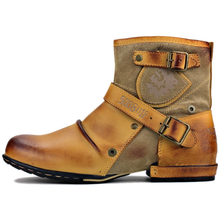 OSSTONE Dress Boot for Men Leather Chukka Designer Zip-up & Buckle Amazon.com | OSSTONE Men Chelsea Ankle Boots Leather Chukka  main image 4