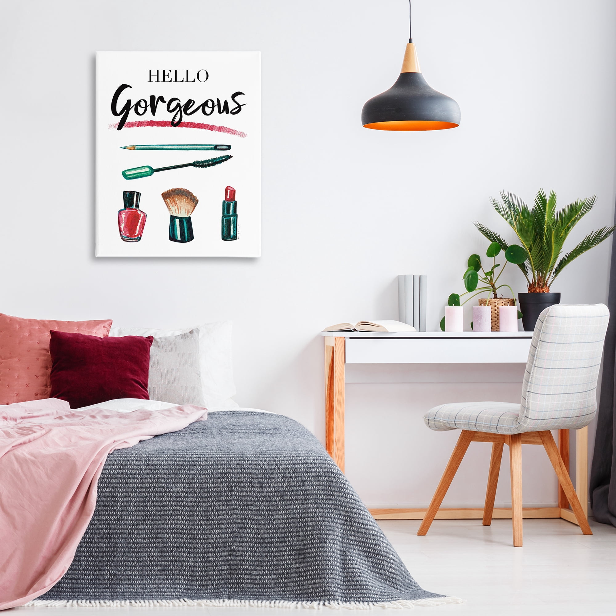 Stupell Industries Hello Gorgeous with Makeup Beauty & Fashion Painting Gallery Wrapped Canvas Art Print Wall Art, 30 x 40
