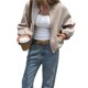 thumbnail image 1 of Chaquetas Abrigadas con Cremallera para Mujer, de Otoño e Invierno, de Larga, Informales, Holgadas y con Bolsillos. Caqui S, 1 of 7