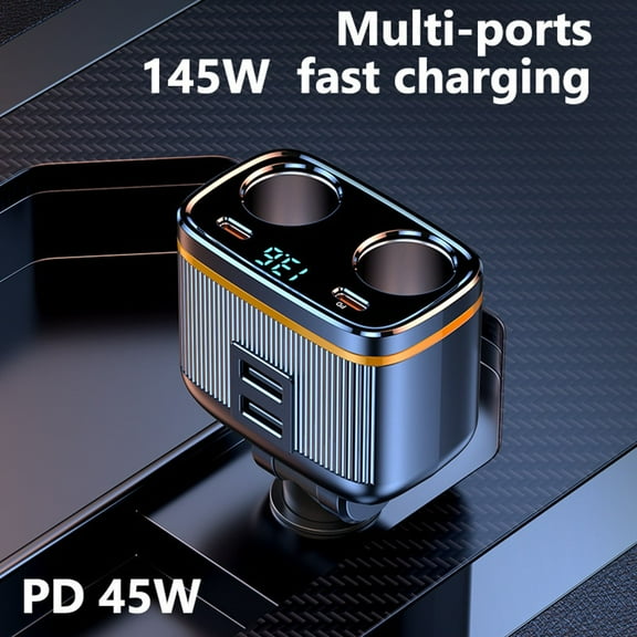 Car Charger Plug Dual Ports 145W PD Fast Charging Adapter For Phone Car -Cigarette -Lighter Adapter 2-Way Dual Car Accessories