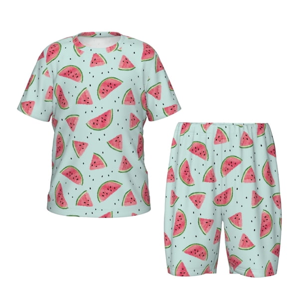 Balery Watermelon Conjunto de Pijama Infantil de Manga Corta con Estampado – Ropa de Dormir de Algodón Suave-Large