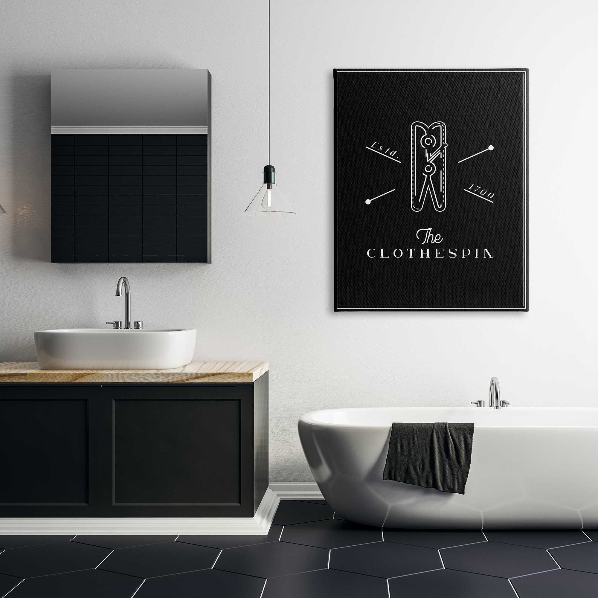 Stupell Industries The Clothespin Minimal Black White Laundry Room Phrase, 36 x 48, Designed by Andrea Jasid Grassi