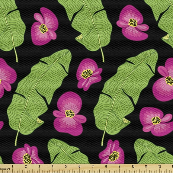 Luau Sofa Upholstery Fabric by the Yard, Botanical Composition of Banana Palm Leaves and Flowers Garden Art, Decorative Fabric for DIY & Home Accents, 1 Yard, Grey Green by Ambesonne